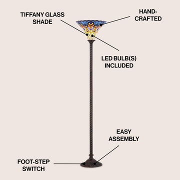 Peacock Tiffany Style 70" Torchiere LED Floor Lamp - JONATHAN Y